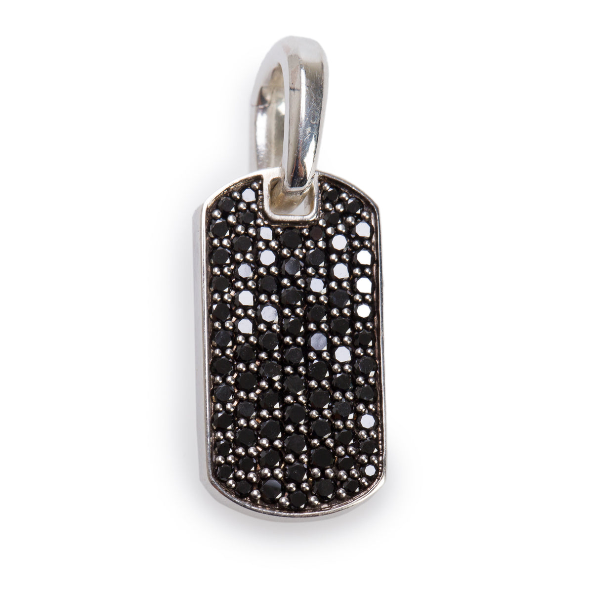 David Yurman Sterling Silver Pave Black Diamond 21MM Chevron Dog Tag Pendant w/ Box
