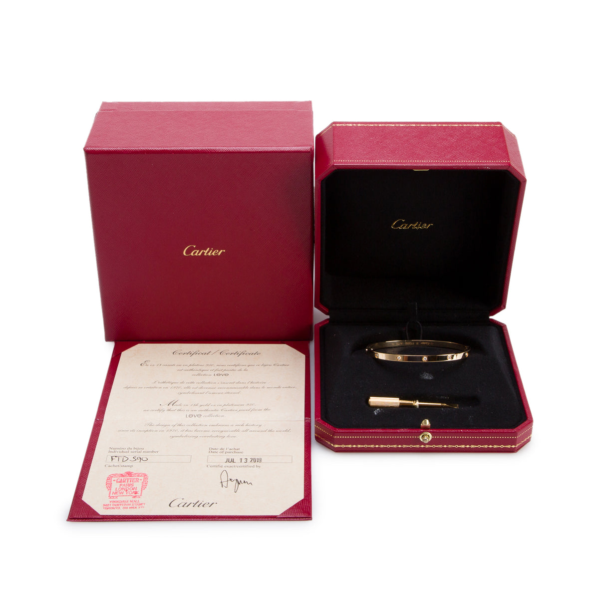 Cartier 18k Yellow Gold 10 Diamond Love Bracelet, Small Model Size 17 w/ Box & Certificate