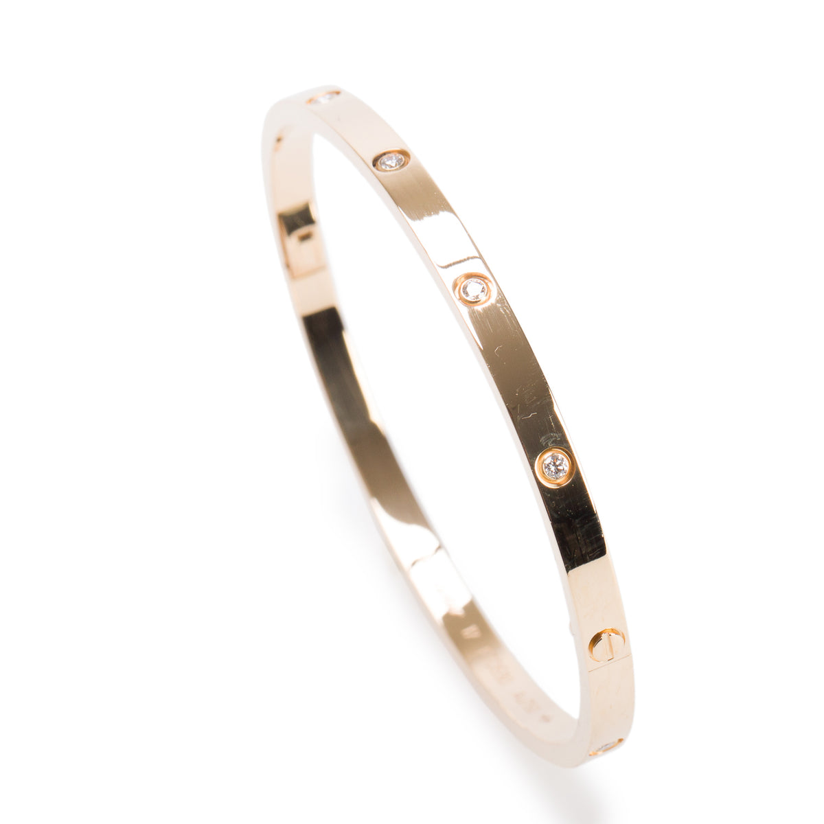 Cartier 18k Yellow Gold 10 Diamond Love Bracelet, Small Model Size 17 w/ Box & Certificate