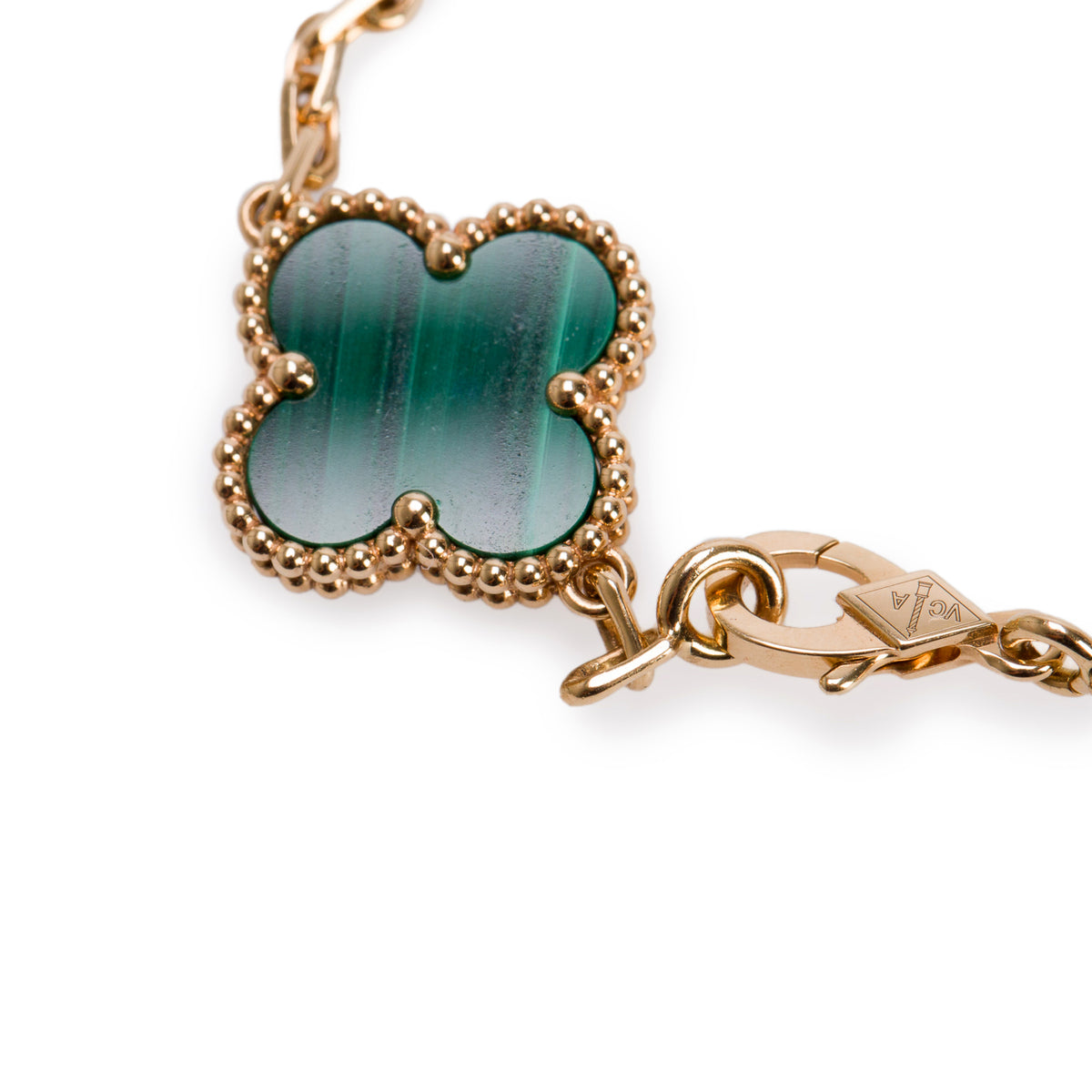 Van Cleef & Arpels 2026 18k Yellow Gold Vintage 5 Motif Malachite & Diamond Bracelet w/ Box & Certificate
