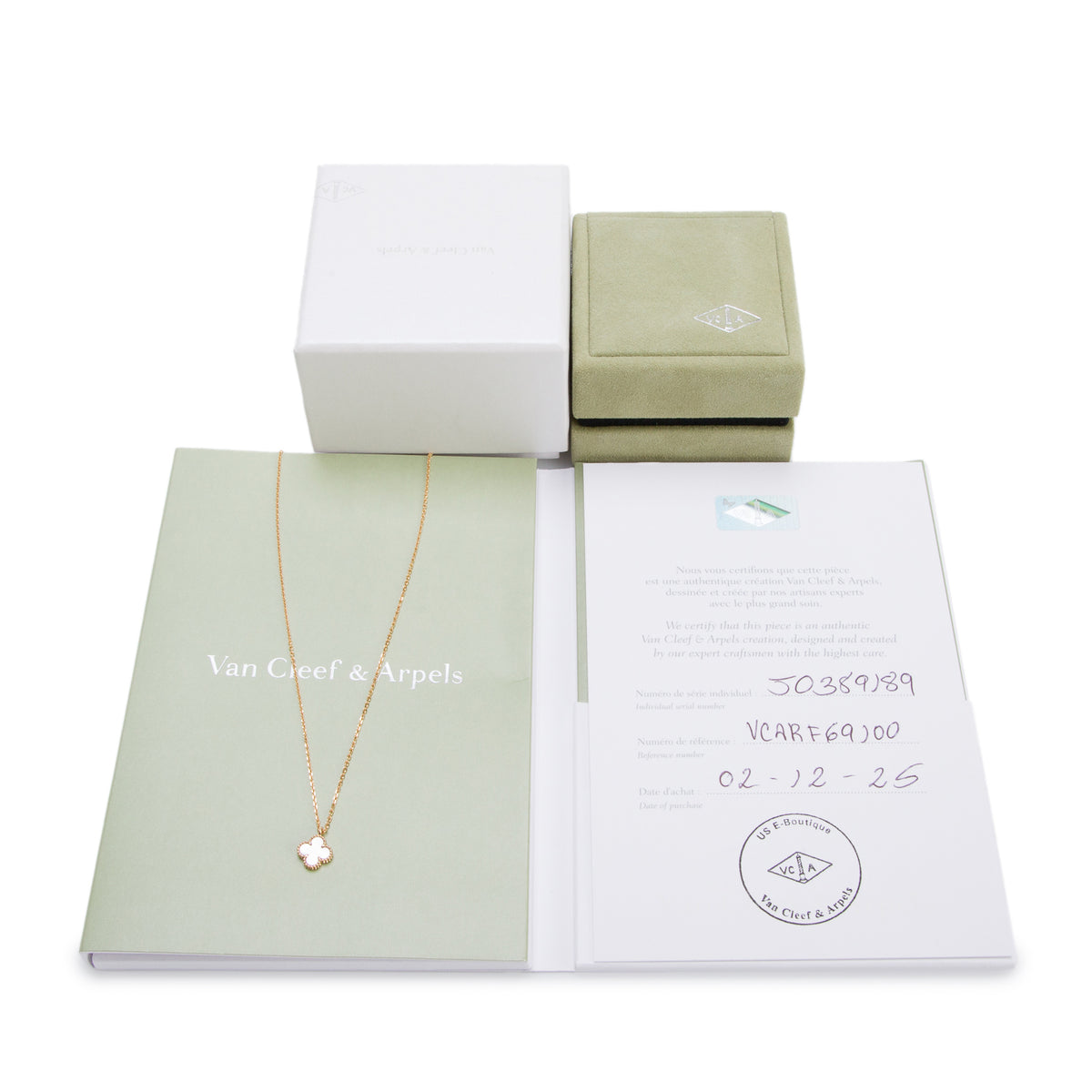Van Cleef & Arpels 2025 18k Yellow Gold Sweet Alhambra Mother of Pearl Pendant Necklace w/ Box & Certificate