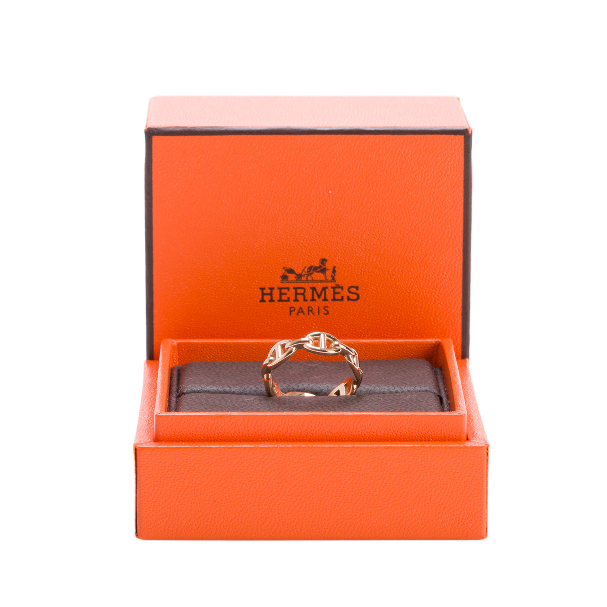 Hermes 18k Rose Gold Chaine D'Ancre Enchainee Ring, Small Model, Size 50 5.25 w/ Box