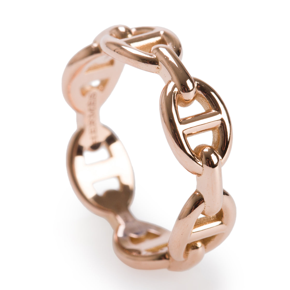 Hermes 18k Rose Gold Chaine D'Ancre Enchainee Ring, Small Model, Size 50 5.25 w/ Box