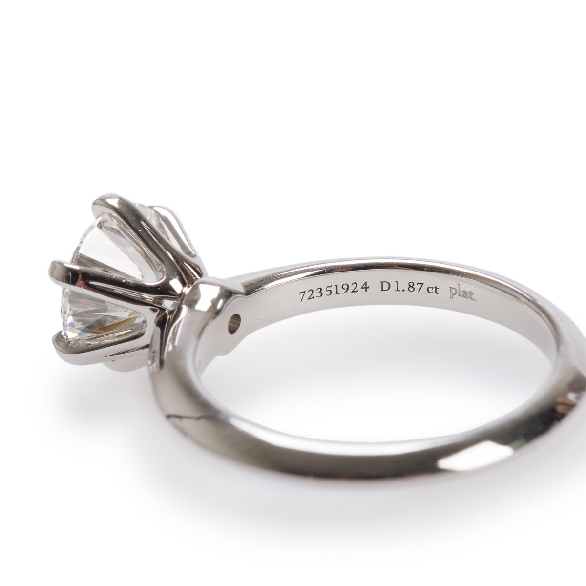 Tiffany & Co. Platinum 1.87 ct. Diamond Solitaire Engagement Ring, Size 6 w/ Box & Papers