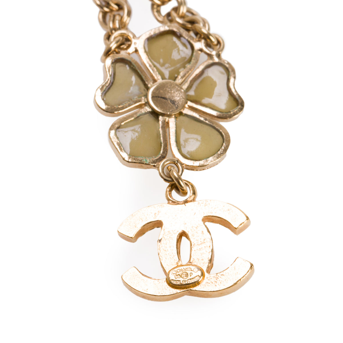 Chanel Gold-Plated Gripoix Flower Strass CC Pendant Necklace