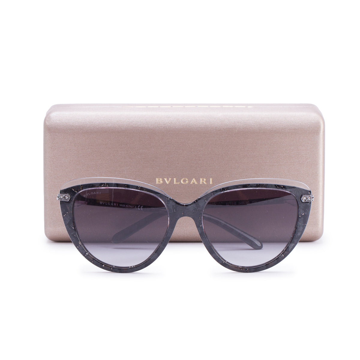 Bvlgari 8211-B Black Acetate Crystal Serpenti Cat Eye Sunglasses w/ Case