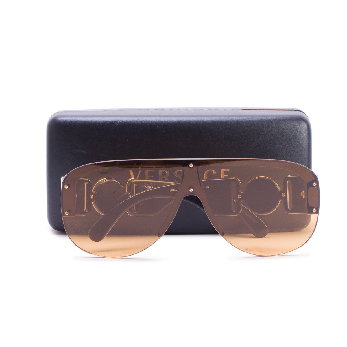 Versace 4391 Black Acetate Shield Aviator Sunglasses w/ Case