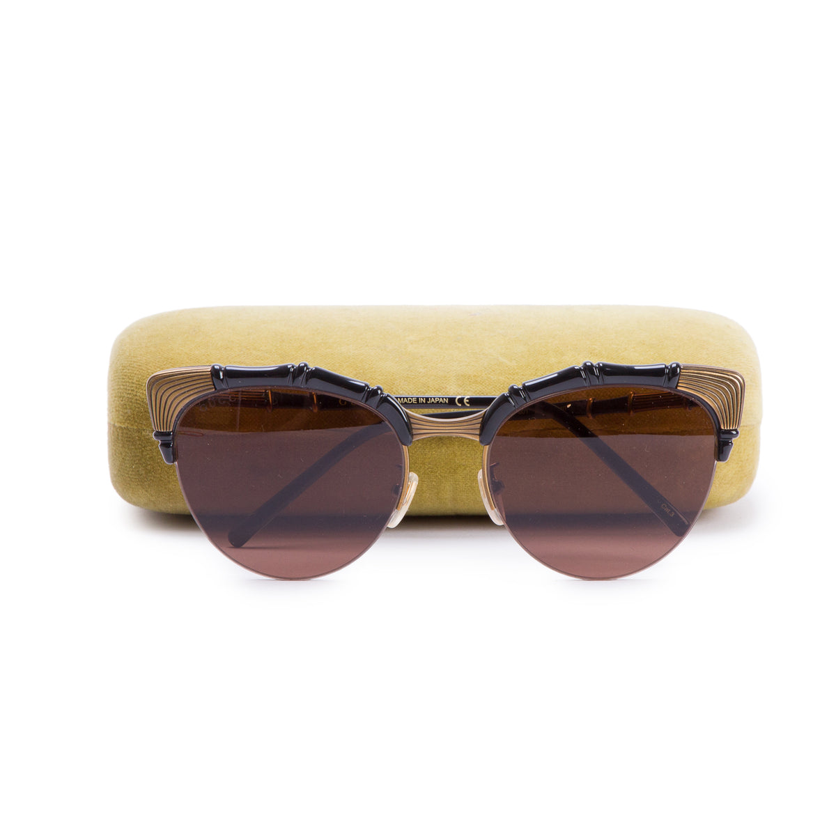 Gucci GG0661S Black/Gold Acetate Bamboo Cat Eye Sunglasses w/ Case