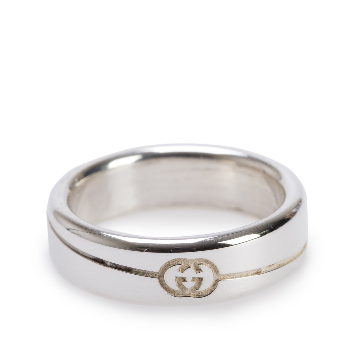 Gucci Sterling Silver Diagonal Interlocking G 6MM Band Ring, Size 16 7.5