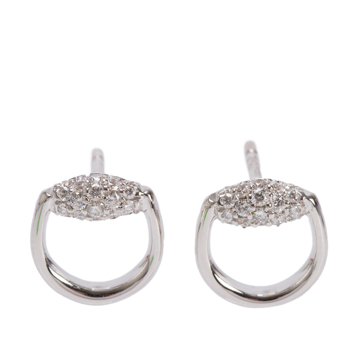 Gucci 18k White Gold Diamond Horsebit Stud Earrings w/ Box
