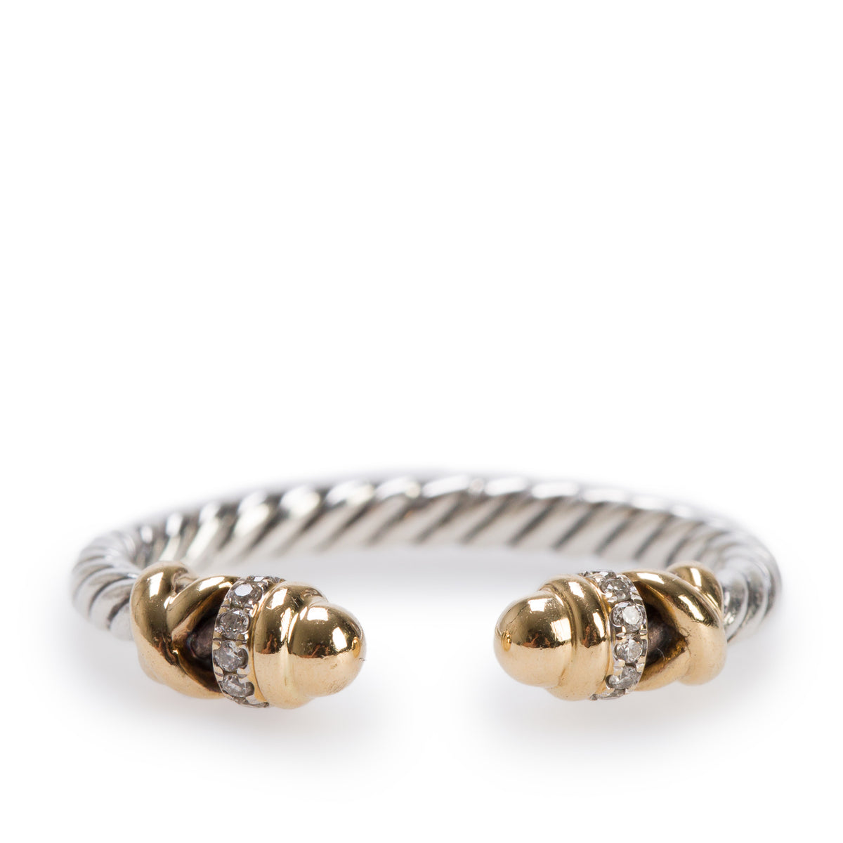 David Yurman Sterling Silver & 18k Yellow Gold Diamond Petite Helena Open Band Ring, Size 7