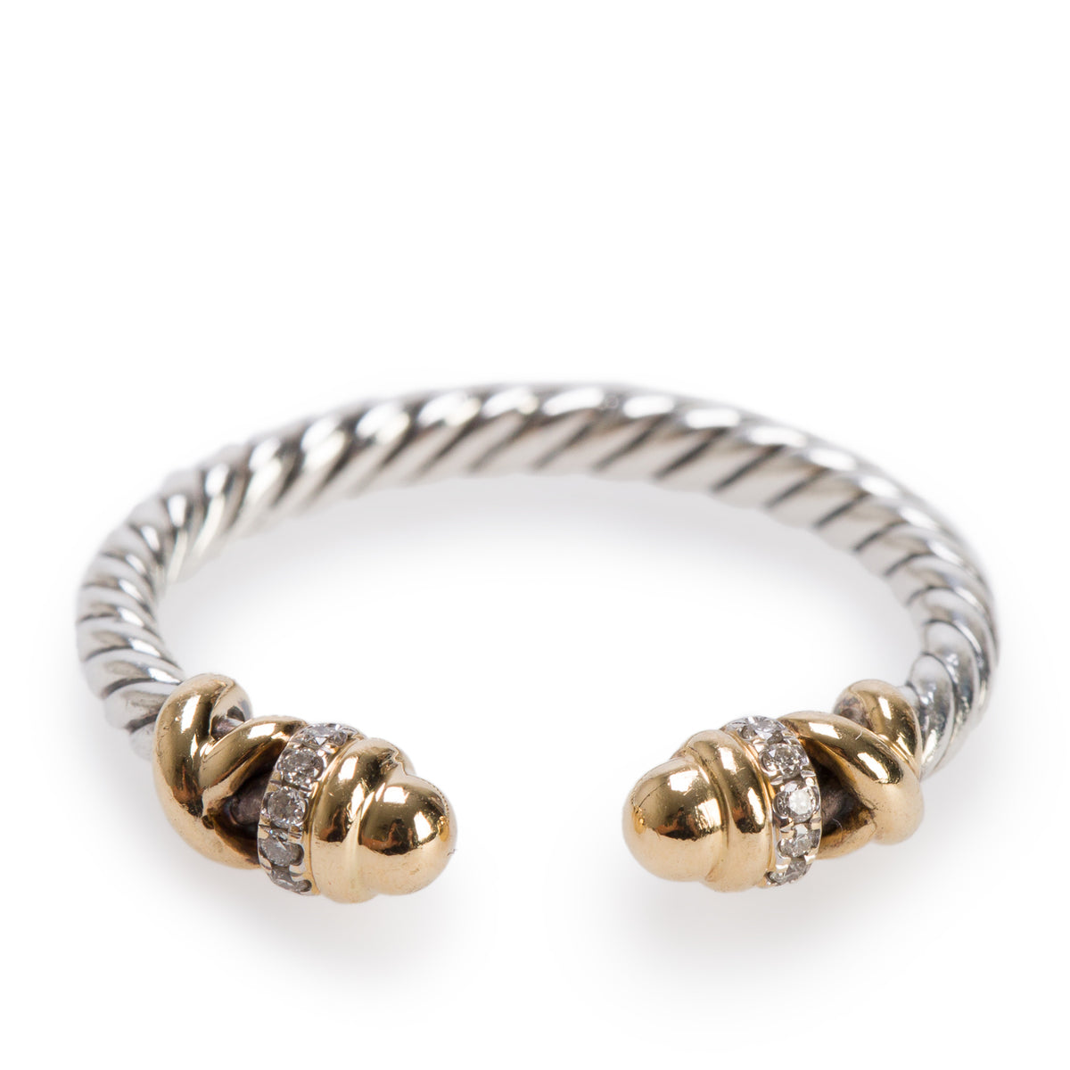 David Yurman Sterling Silver & 18k Yellow Gold Diamond Petite Helena Open Band Ring, Size 7