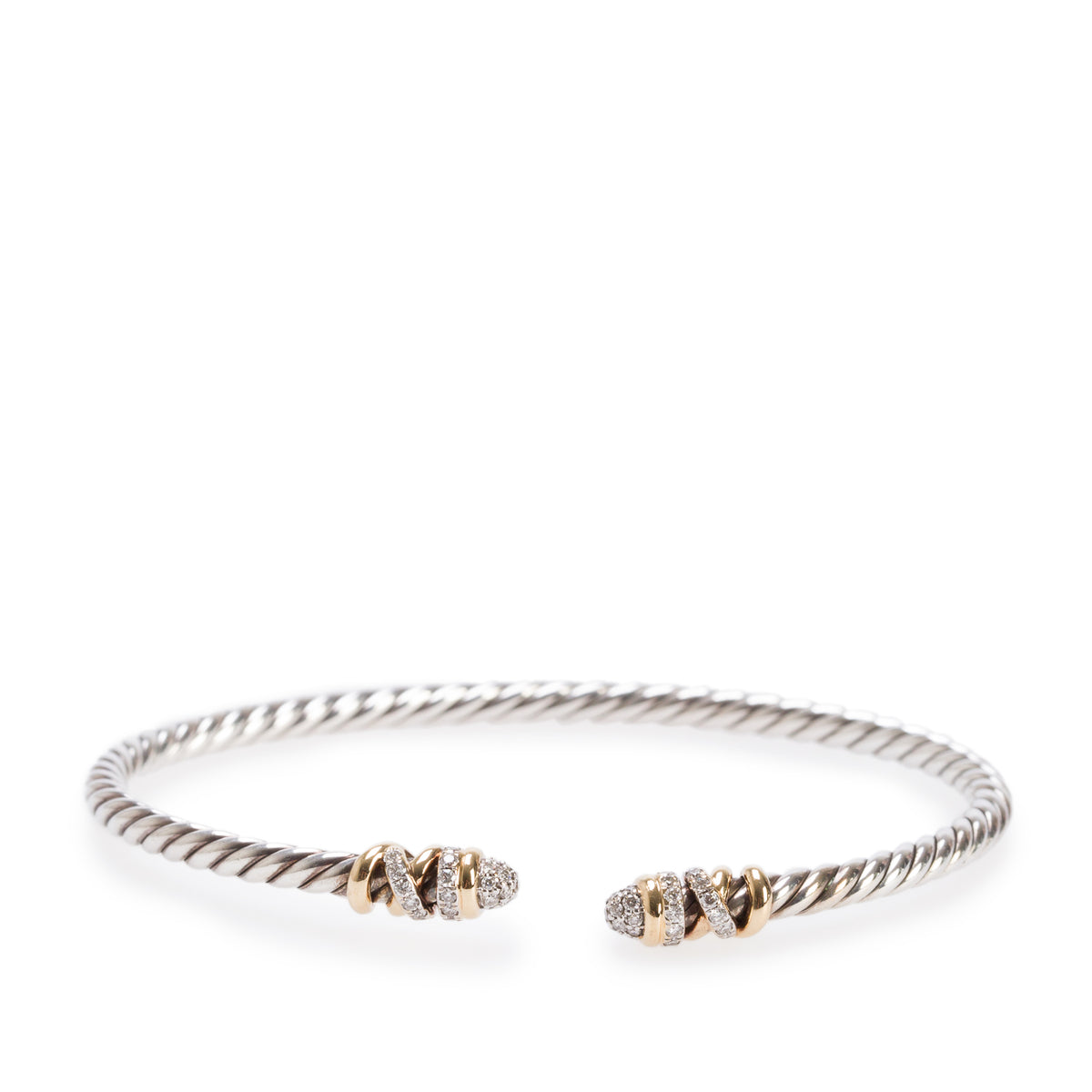 David Yurman Sterling Silver & 18k Yellow Gold Pearl & Diamond Helena Classic 3 MM Cable Bracelet