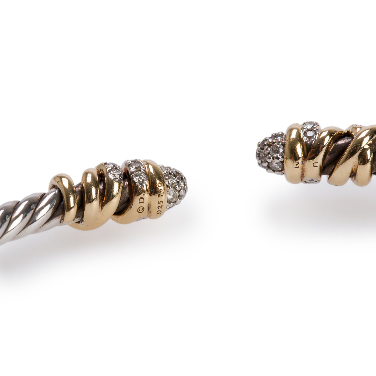 David Yurman Sterling Silver & 18k Yellow Gold Pearl & Diamond Helena Classic 3 MM Cable Bracelet