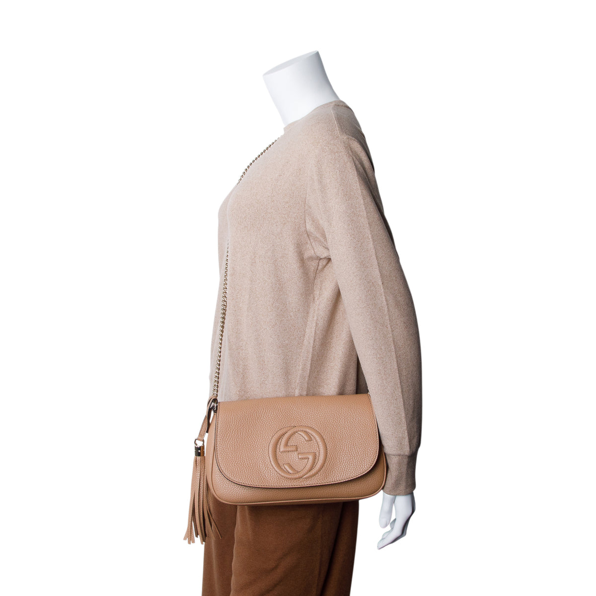 Gucci Brown Leather Medium Soho Flap Crossbody Bag w/ Box