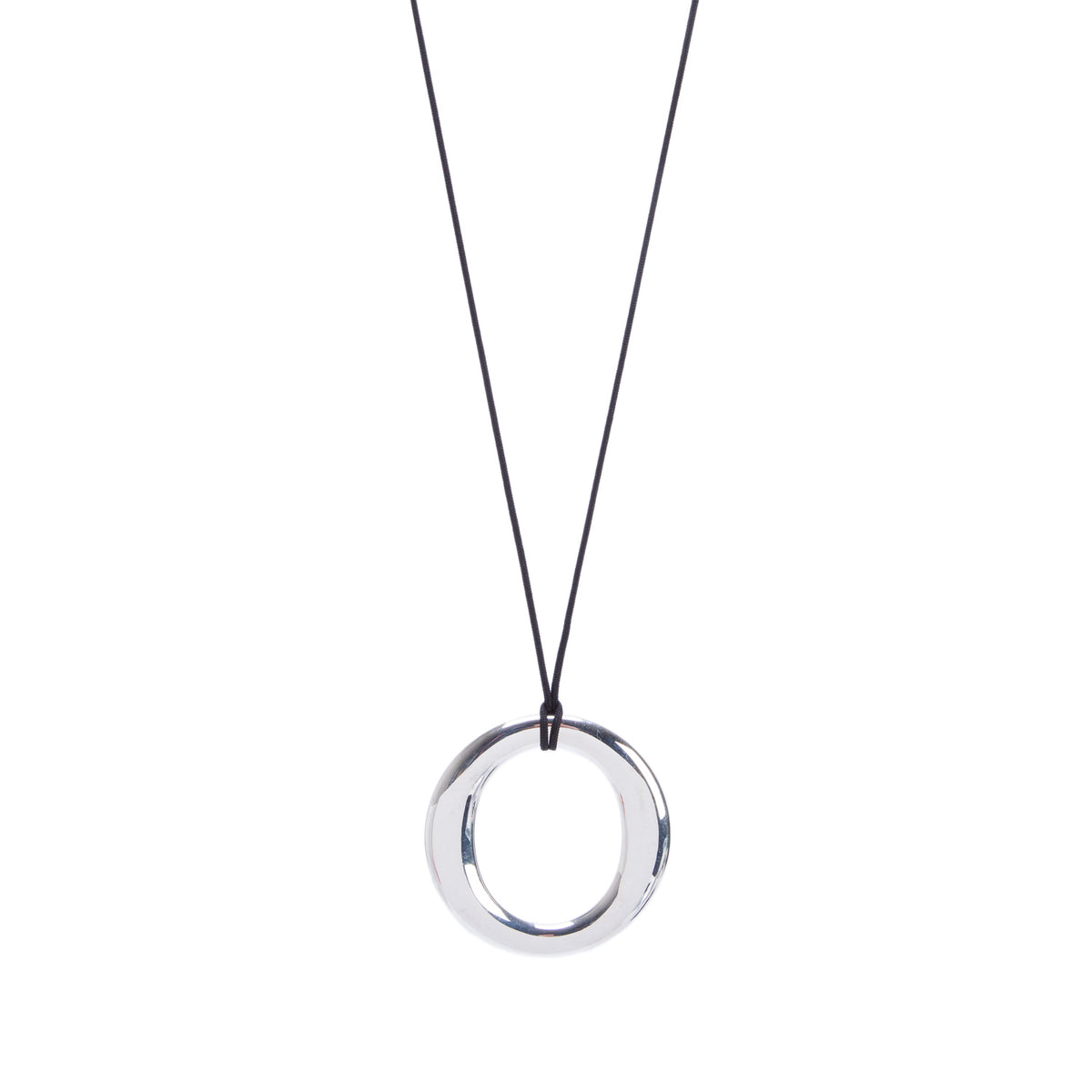 Tiffany & Co. Elsa Peretti 2023 Sterling Silver 50 MM Large Sevillana Pendant Cord Necklace w/ Box & Receipt