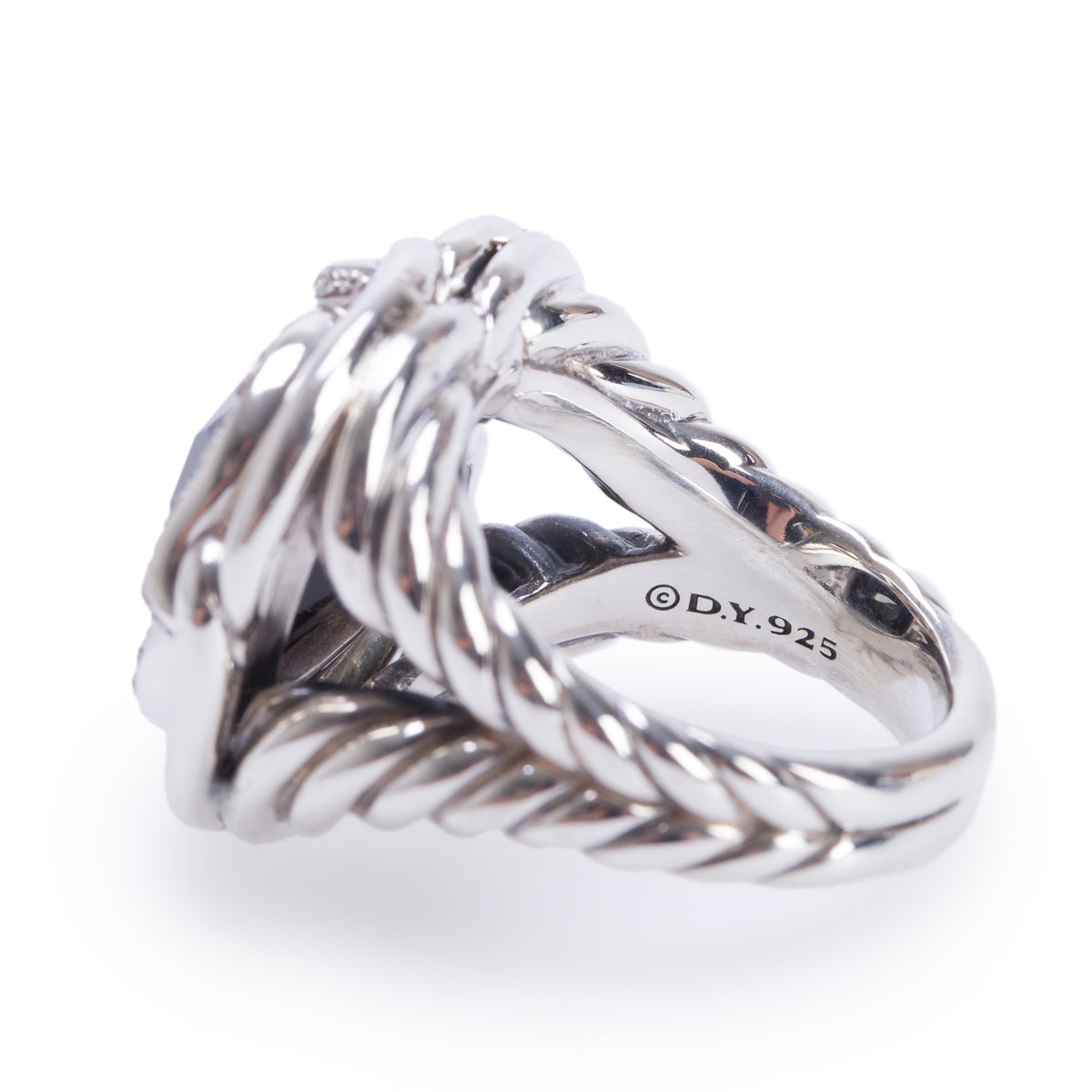 David Yurman Sterling Silver Onyx & Diamonds Labyrinth Cocktail Ring, Size 8.25