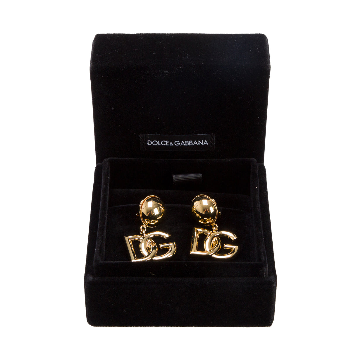 Dolce & Gabbana Gold Plated 'DG' Drop Clip-On Drop Earrings w/ Box