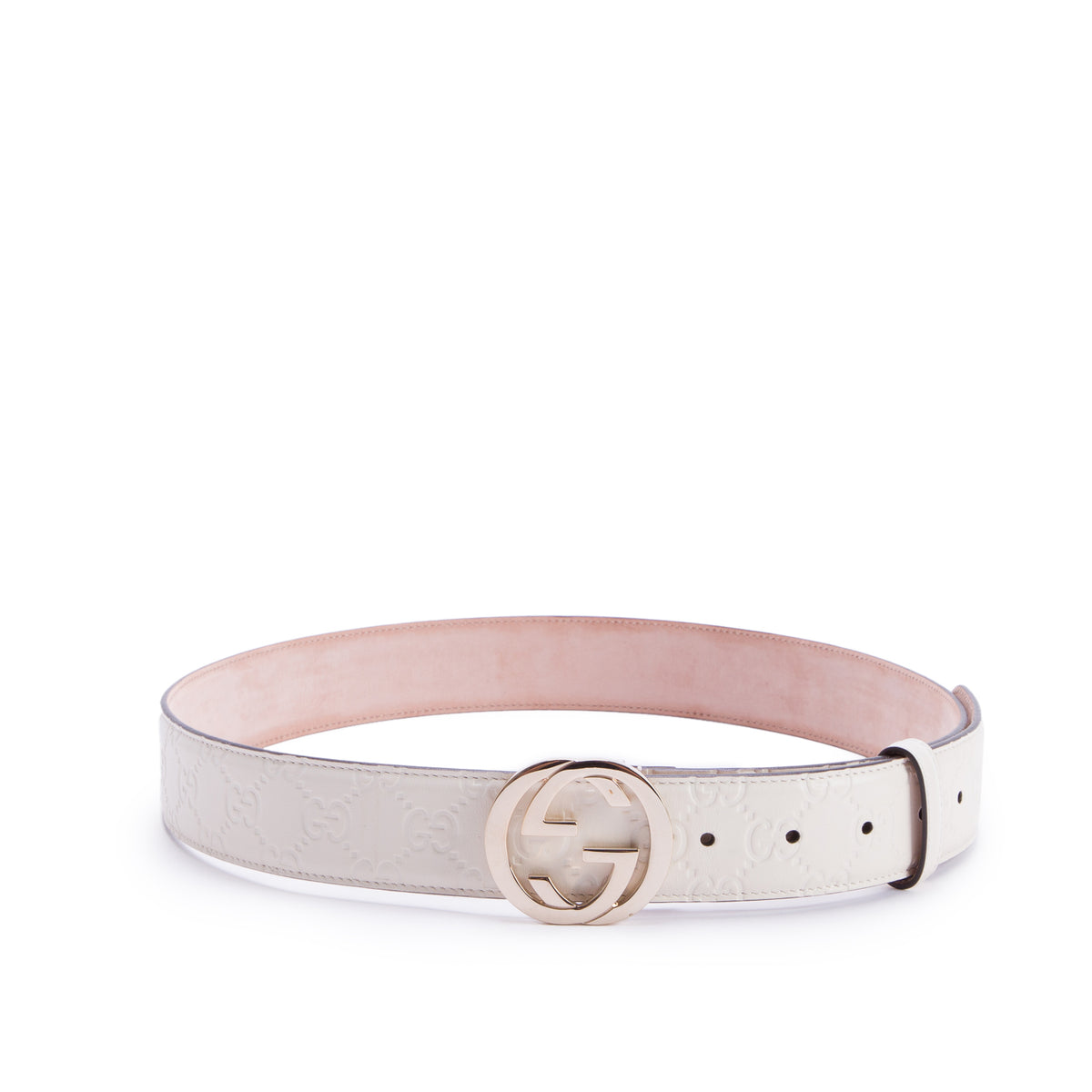 Gucci White GG Signature Leather with Interlocking G Buckle Belt 95 38