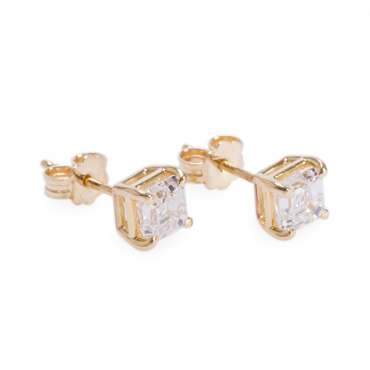 18k Yellow Gold 1.52 tcw. Assher Cut Diamond Stud Earrings