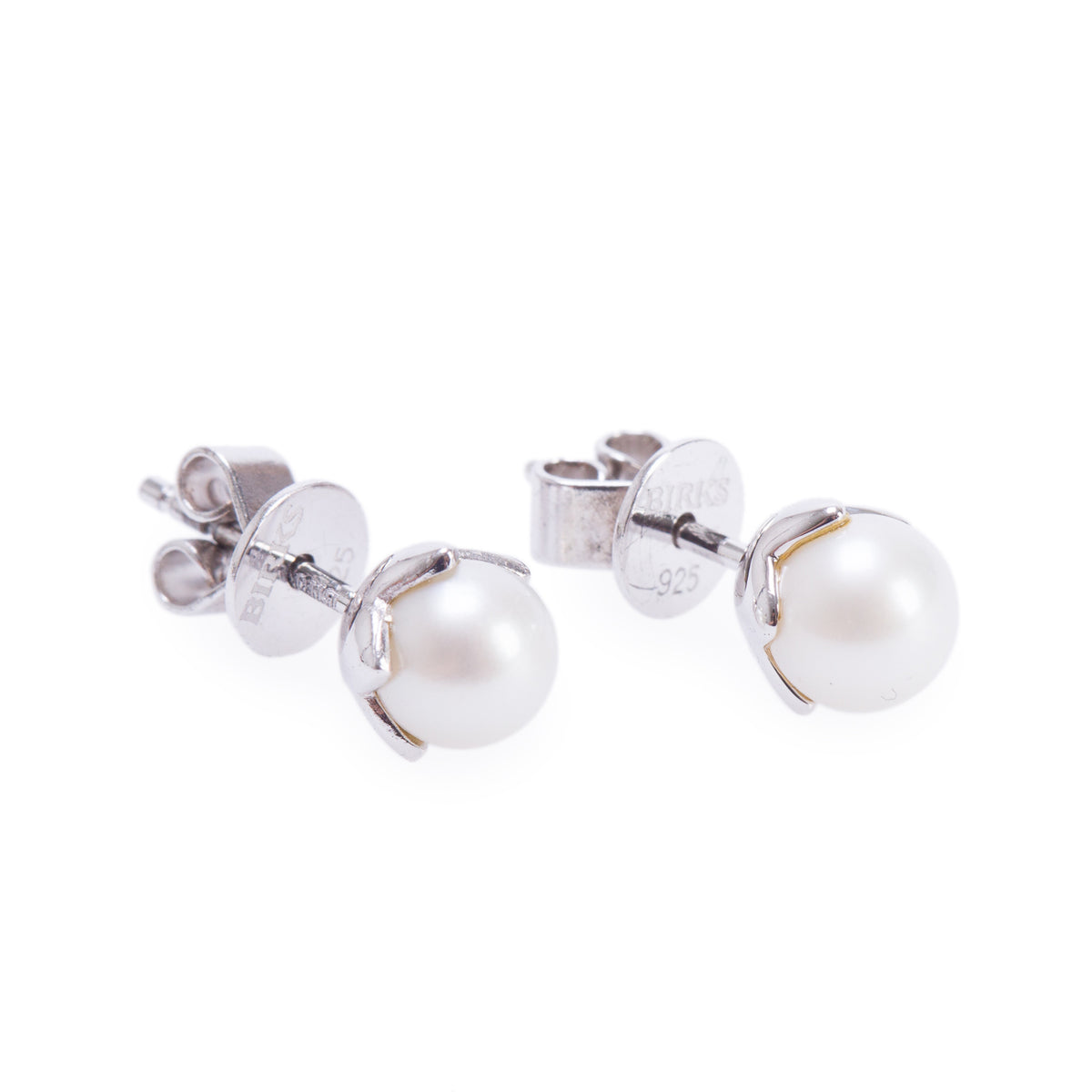 Birks Sterling Silver 5 MM Pearl Stud Earrings