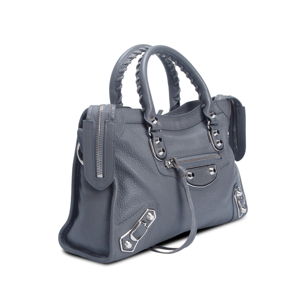 Balenciaga Grey Chevre Leather Small Metallic Edge City Bag w/ Strap