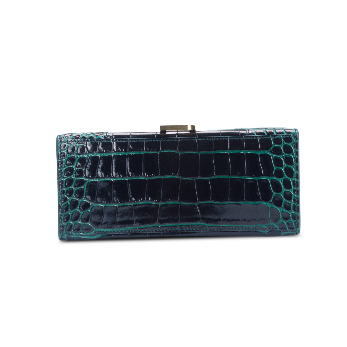 Balenciaga Green Croc Embossed Leather Small Hourglass Top Handle Bag w/ Strap