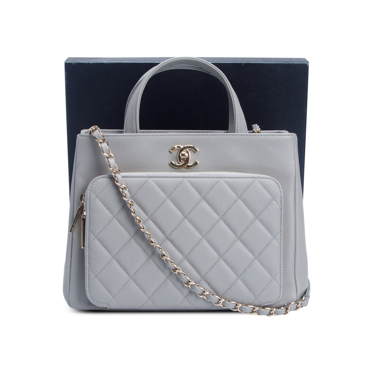 Chanel Grey Caviar Leather Small Business Affinity Tote w/ Box & Authenticity Card