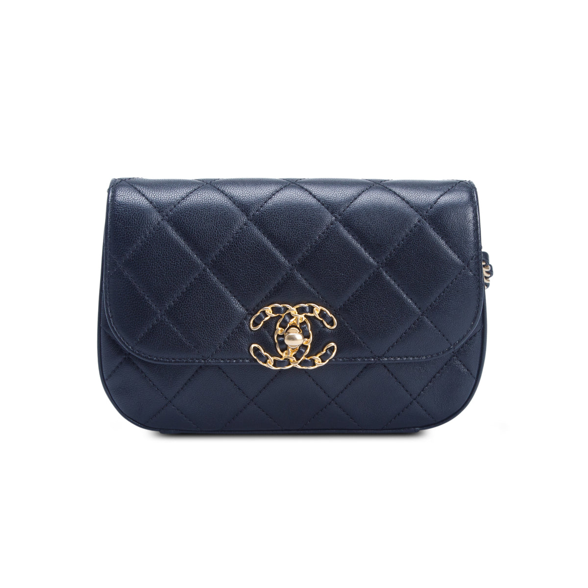 Chanel Black Lambskin Quilted Chain Infinity Waist Belt Bag w/ Box & Authenticity Card