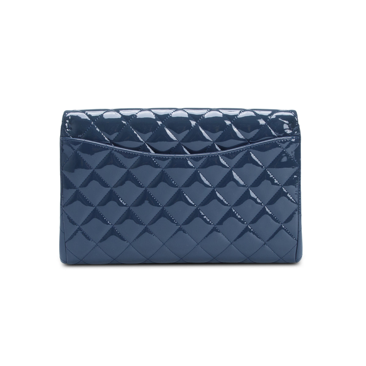 Chanel Blue Quilted Patent Leather New Clutch w/ Chain, Box, Authenticity Card & Receipt