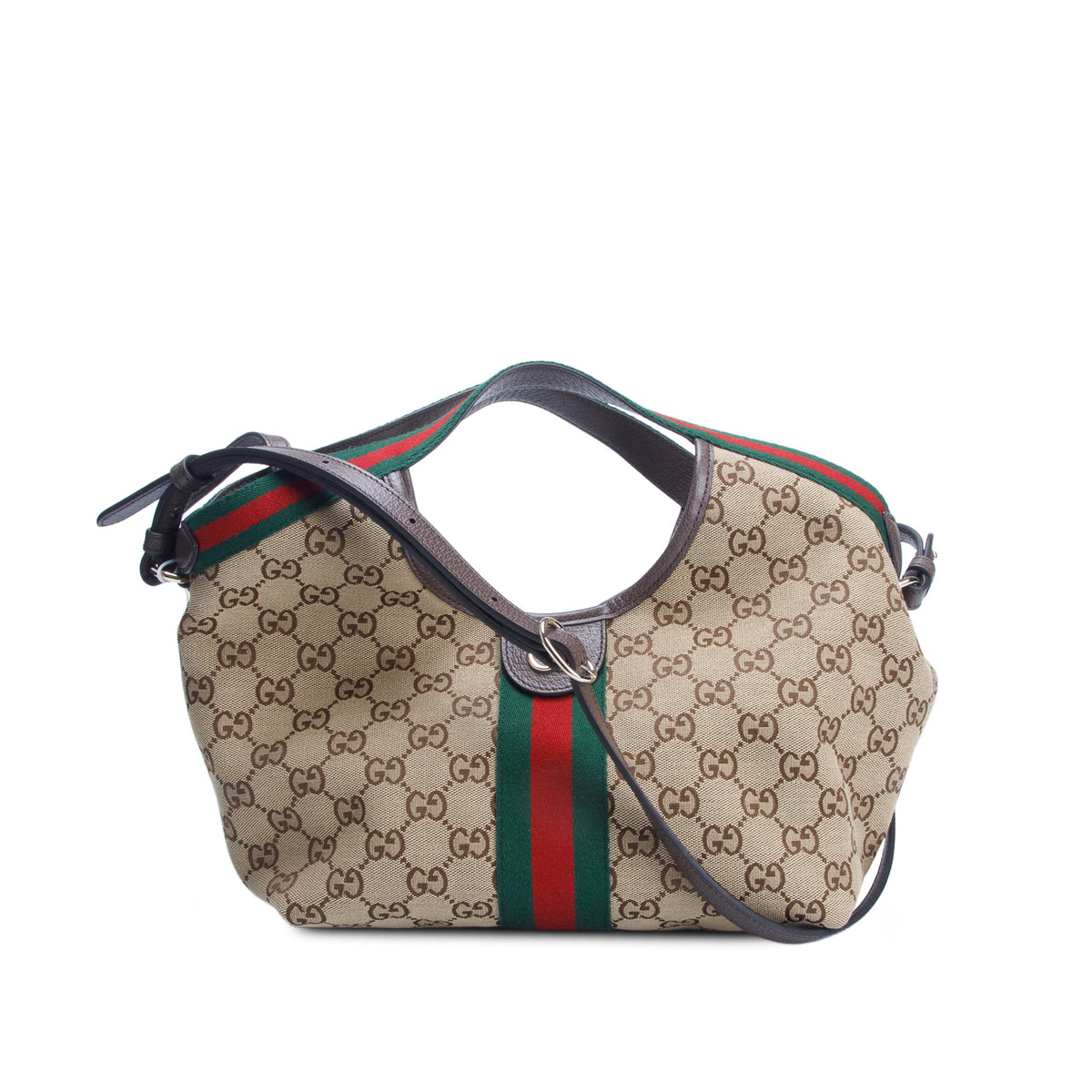 Gucci Monogram Web Small Giglio Tote Beige w/ Box, Pouch & Strap