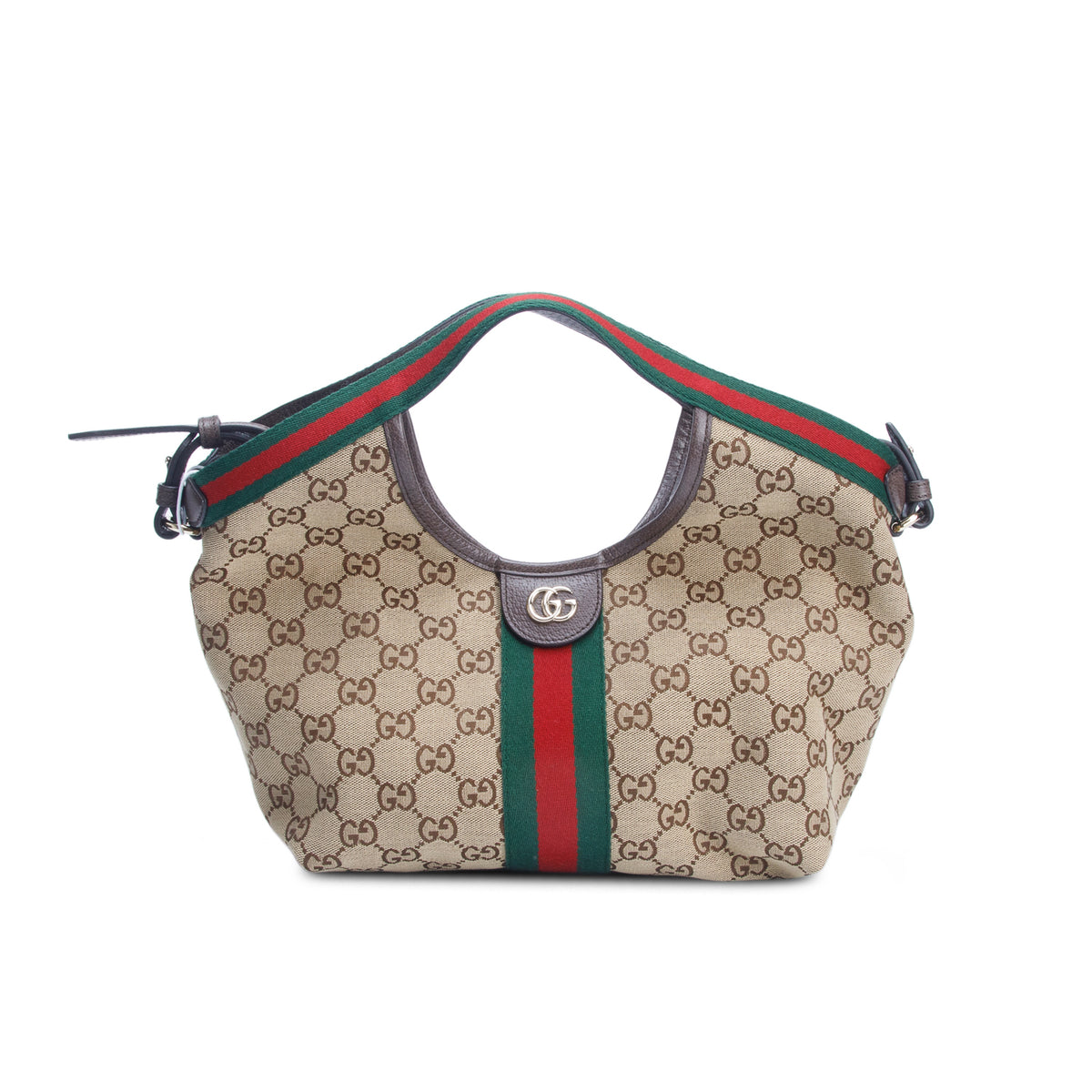 Gucci Monogram Web Small Giglio Tote Beige w/ Box, Pouch & Strap