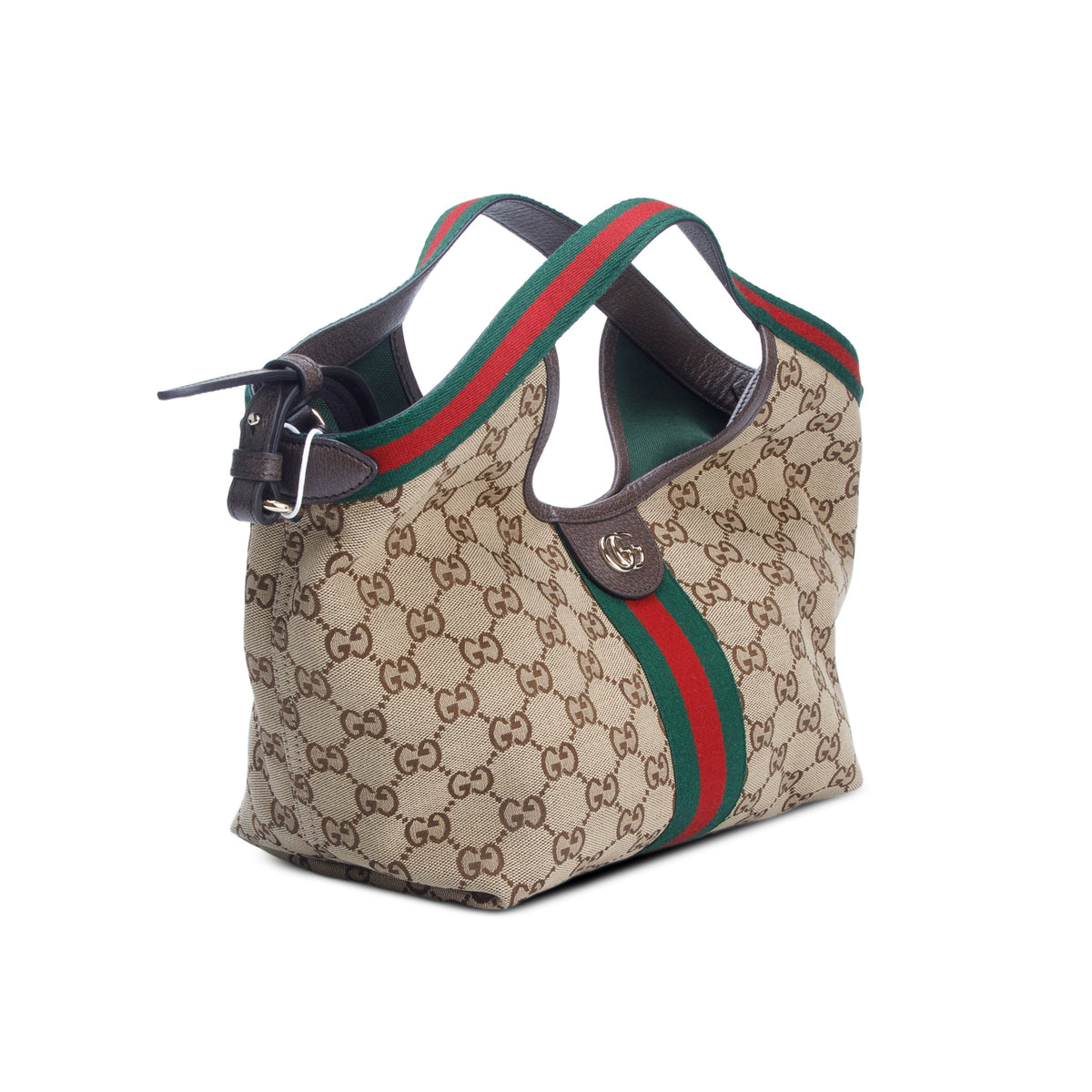 Gucci Monogram Web Small Giglio Tote Beige w/ Box, Pouch & Strap