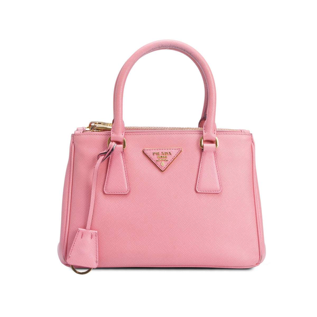 Prada Pink Saffiano Lux Leather Small Double Zip Galleria Tote w/ Strap & Authenticity Card