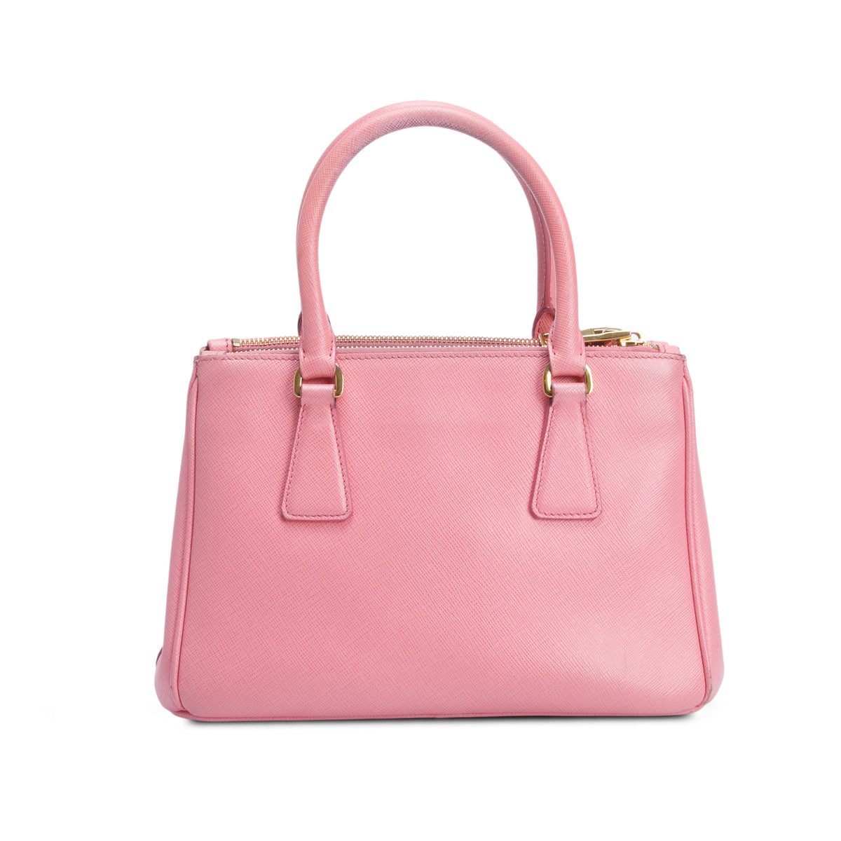 Prada Pink Saffiano Lux Leather Small Double Zip Galleria Tote w/ Strap & Authenticity Card
