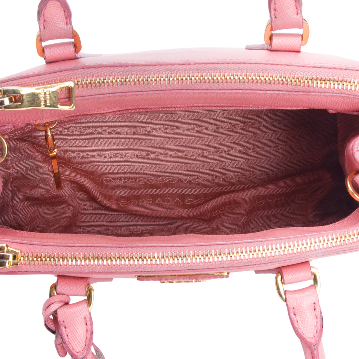 Prada Pink Saffiano Lux Leather Small Double Zip Galleria Tote w/ Strap & Authenticity Card