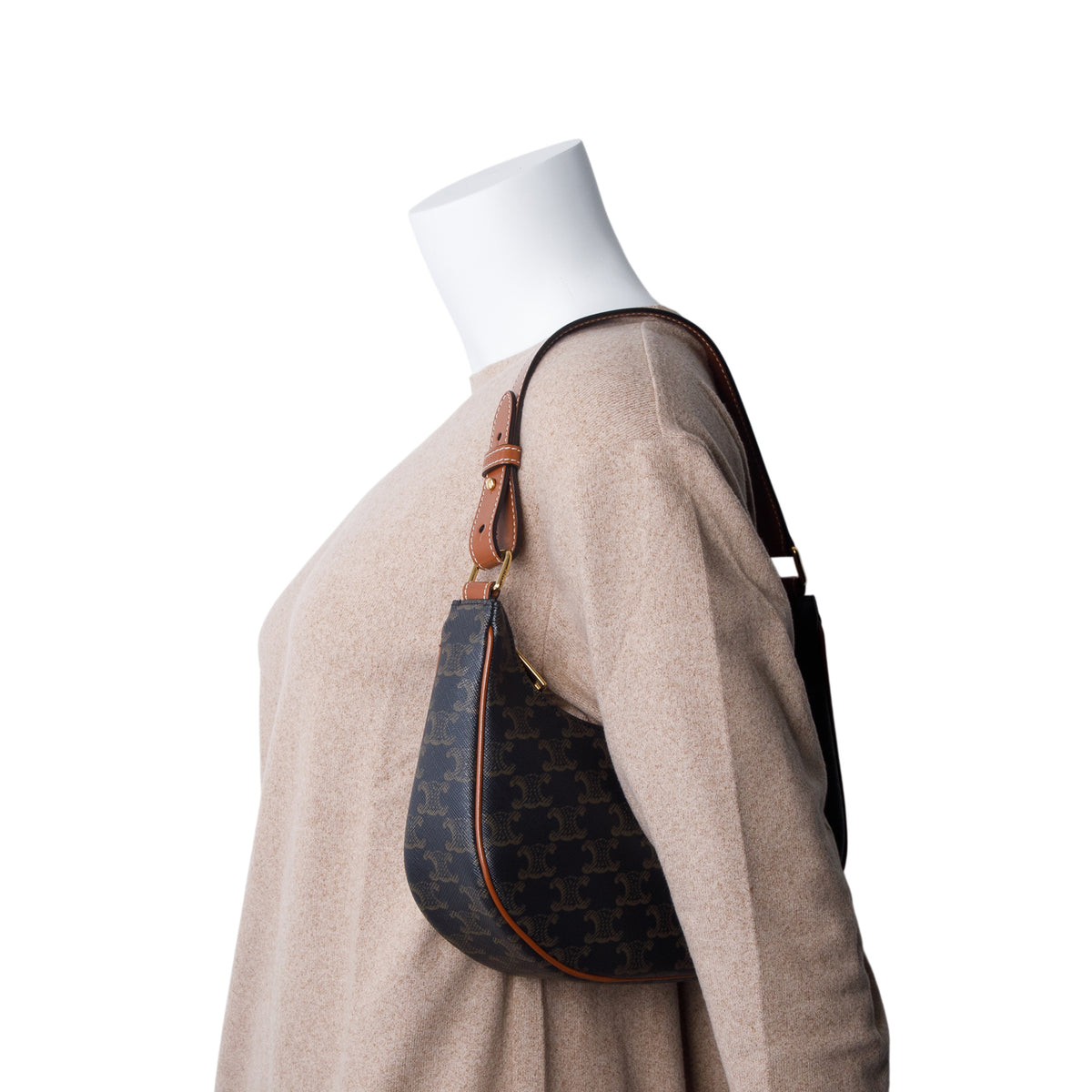 Celine 2021 Brown Triomphe Canvas and Calfskin Ava Shoulder Bag