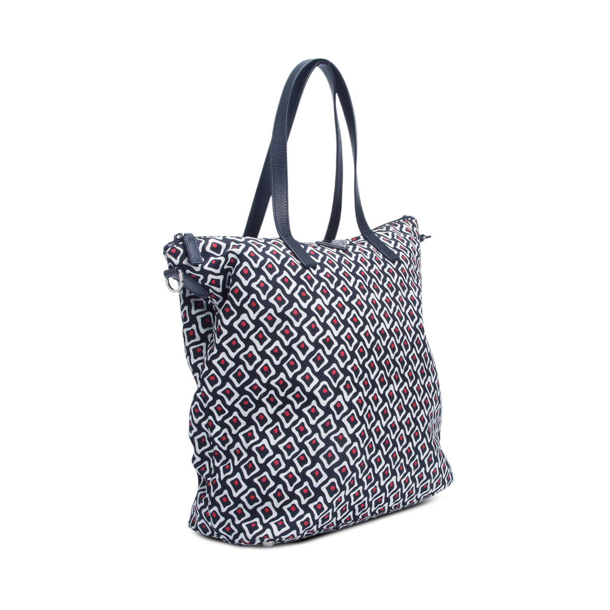 Prada Black Tessuto Nylon Stampata Geometric Print Tote w/ Strap & Authenticity Card