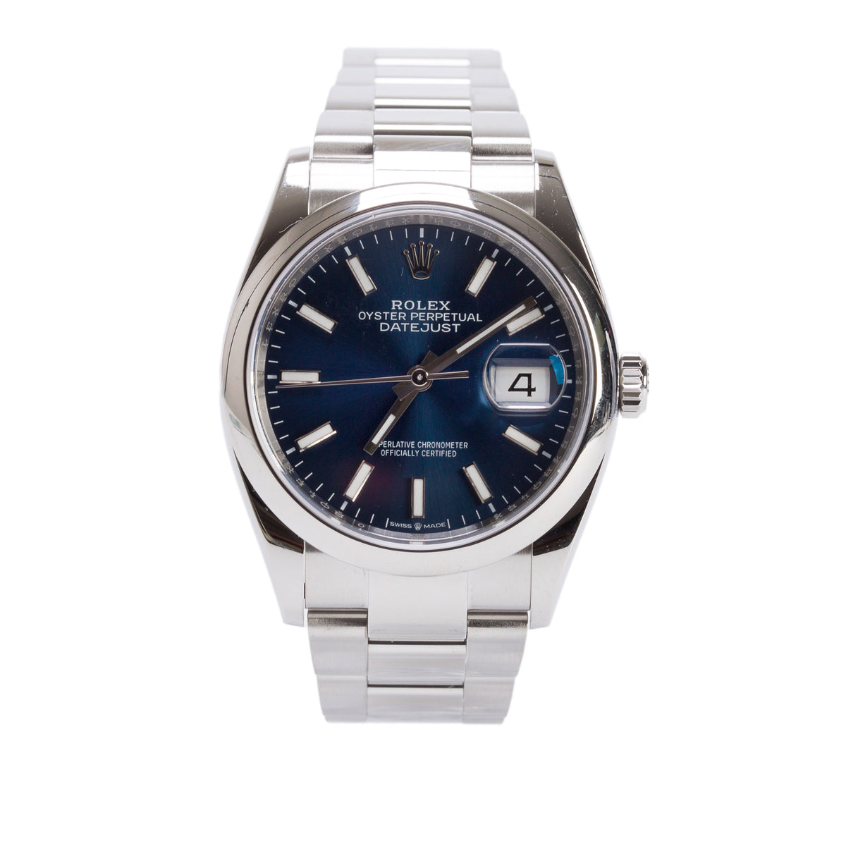 Rolex Stainless Steel Datejust 36 MM Silver Dial Automatic Watch Blue Dial 126200 w/ Papers