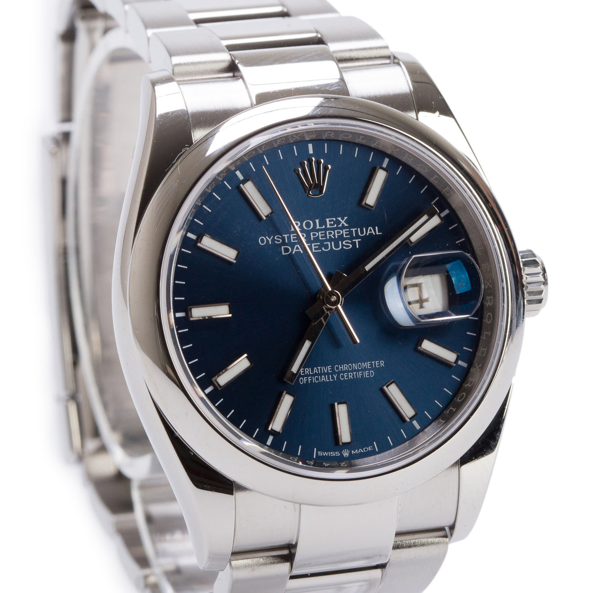 Rolex Stainless Steel Datejust 36 MM Silver Dial Automatic Watch Blue Dial 126200 w/ Papers