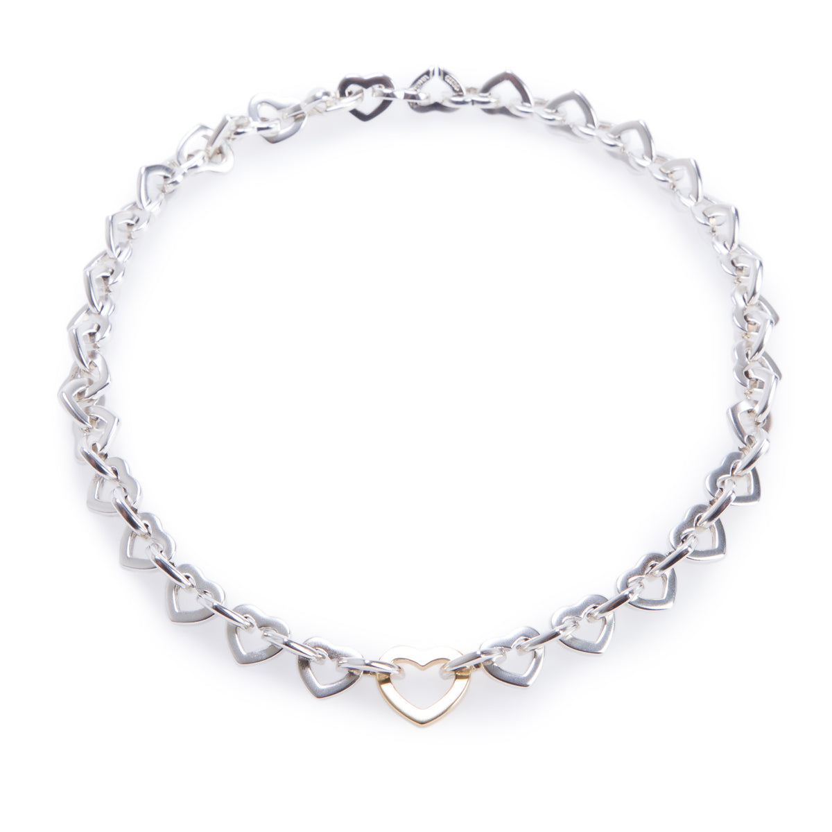 Tiffany & Co. Sterling Silver & 18k Yellow Gold Heart Link Necklace w/ Box