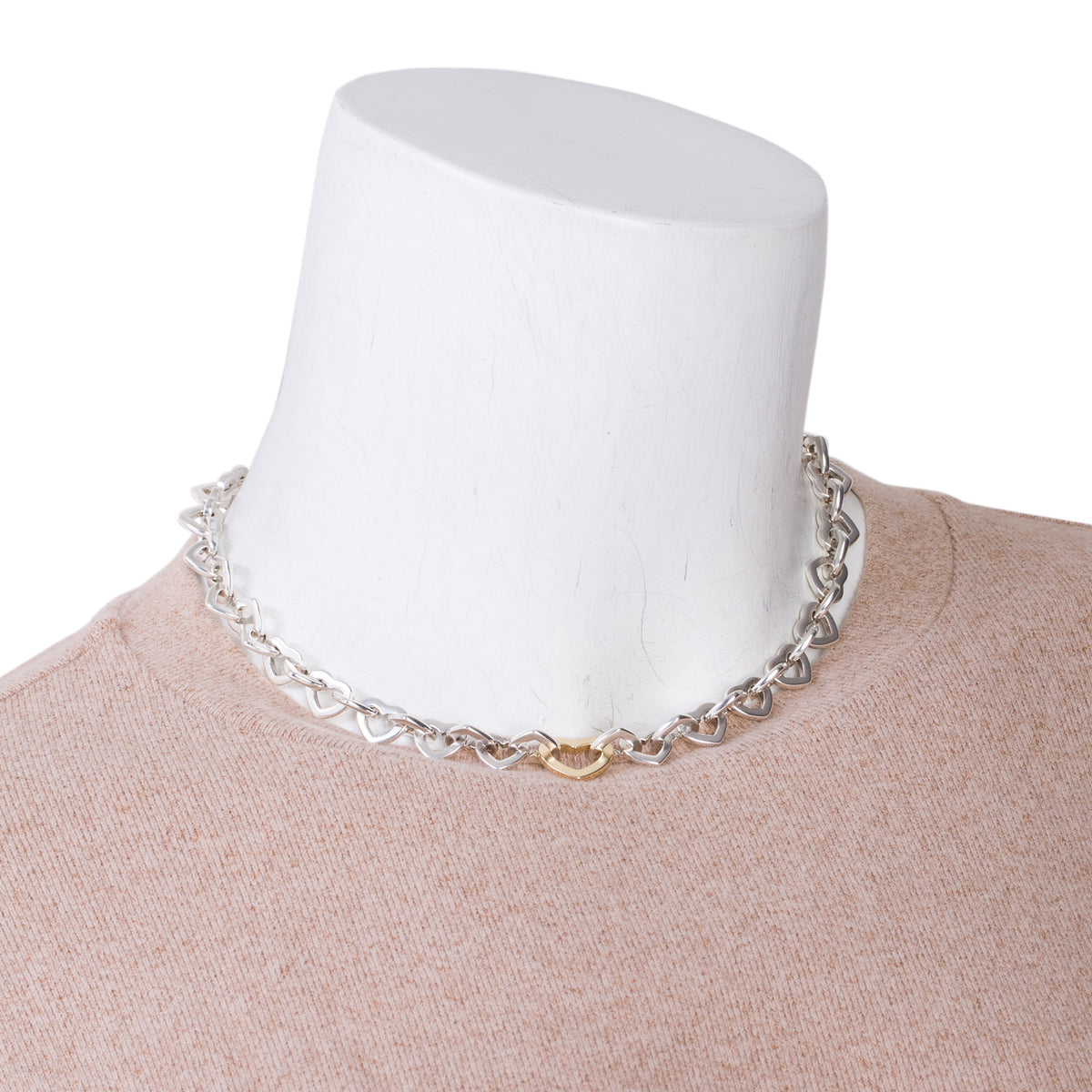 Tiffany & Co. Sterling Silver & 18k Yellow Gold Heart Link Necklace w/ Box