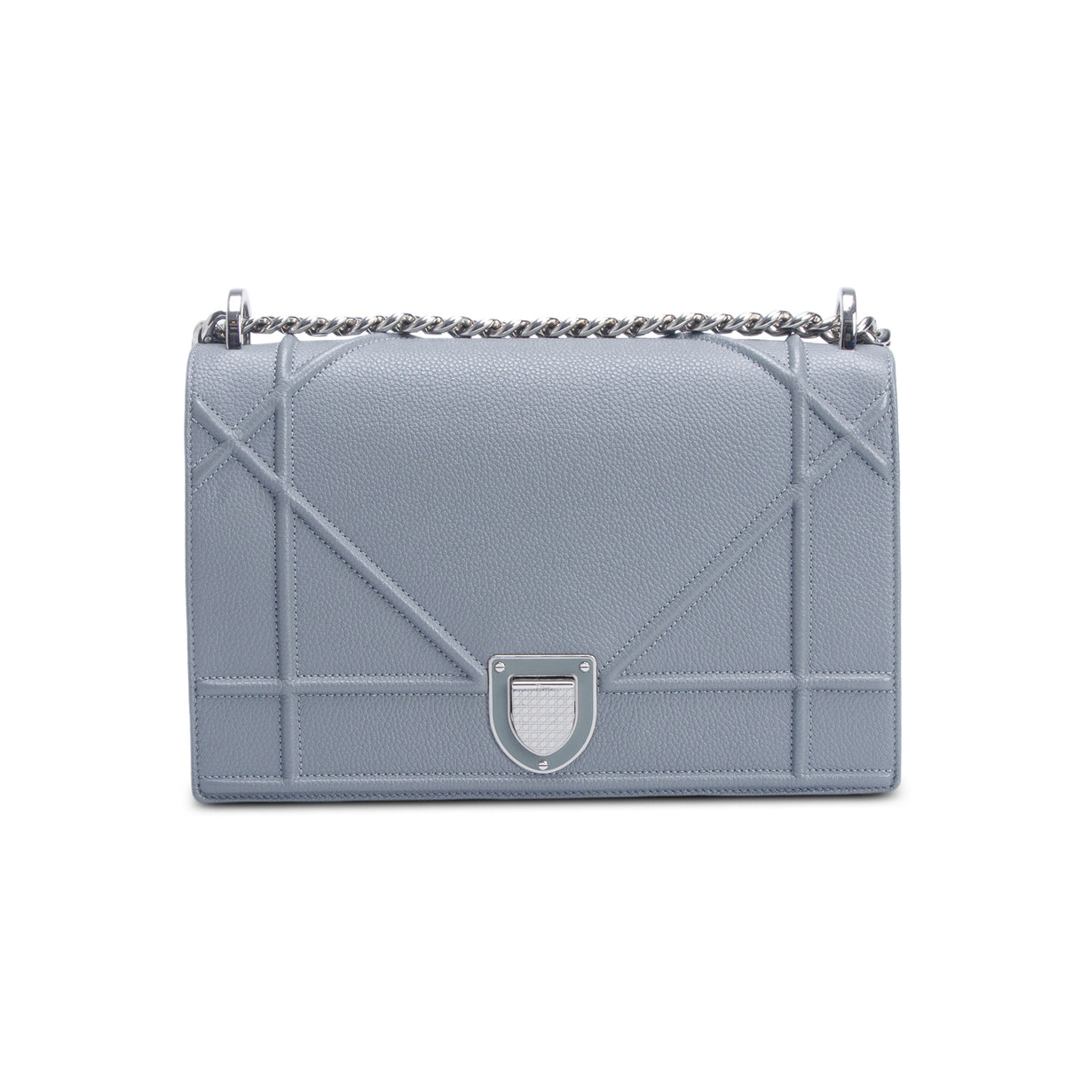Christian Dior Grey Grained Calfskin Leather Medium Diorama Flap Bag