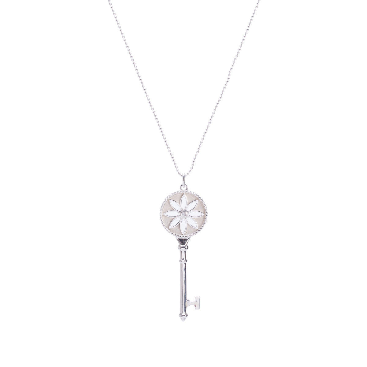 Tiffany & Co. Sterling Silver Diamond Large Daisy Key Pendant Necklace