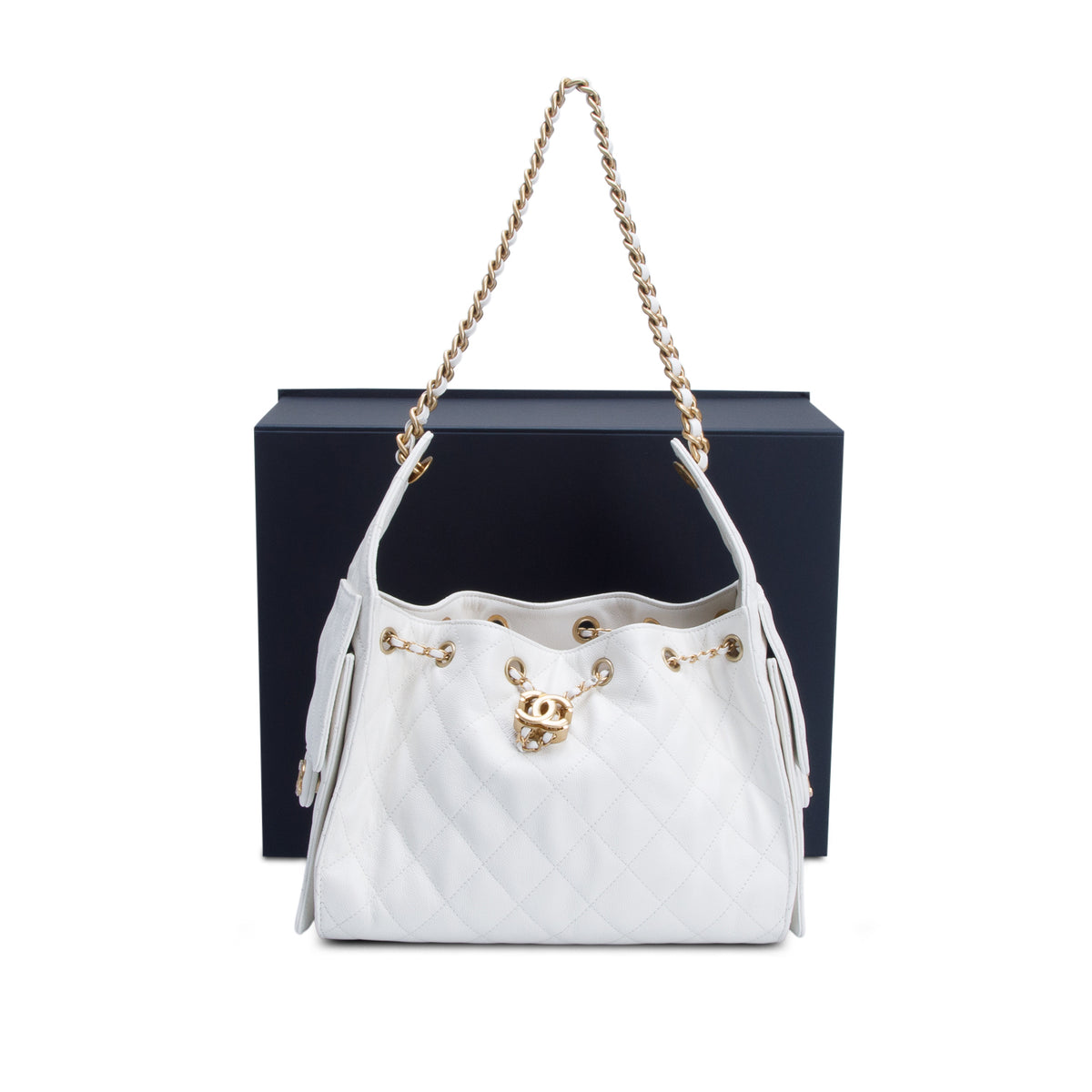 Chanel White Caviar Quilted Small Chanel 25 Handbag w/ Box