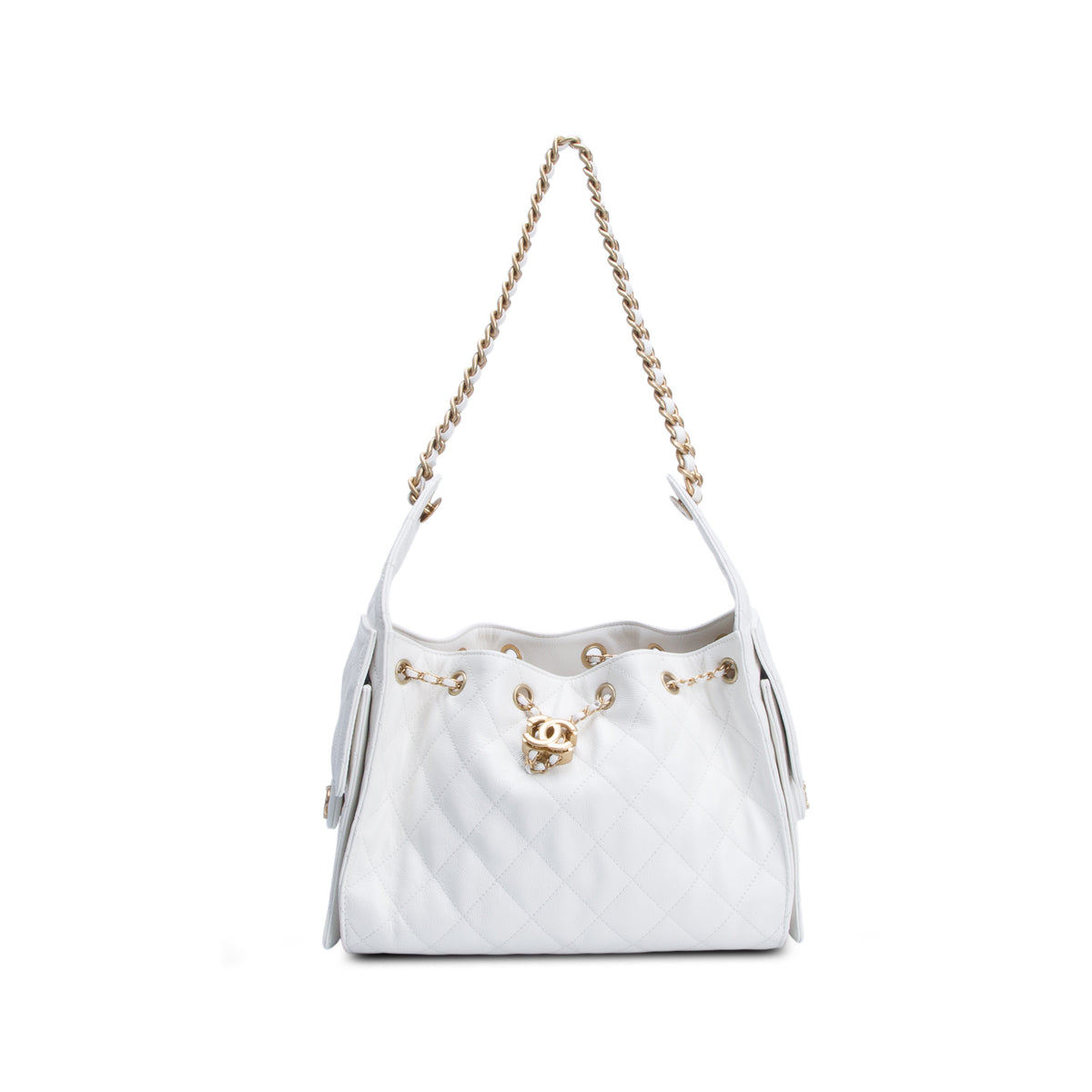 Chanel White Caviar Quilted Small Chanel 25 Handbag w/ Box