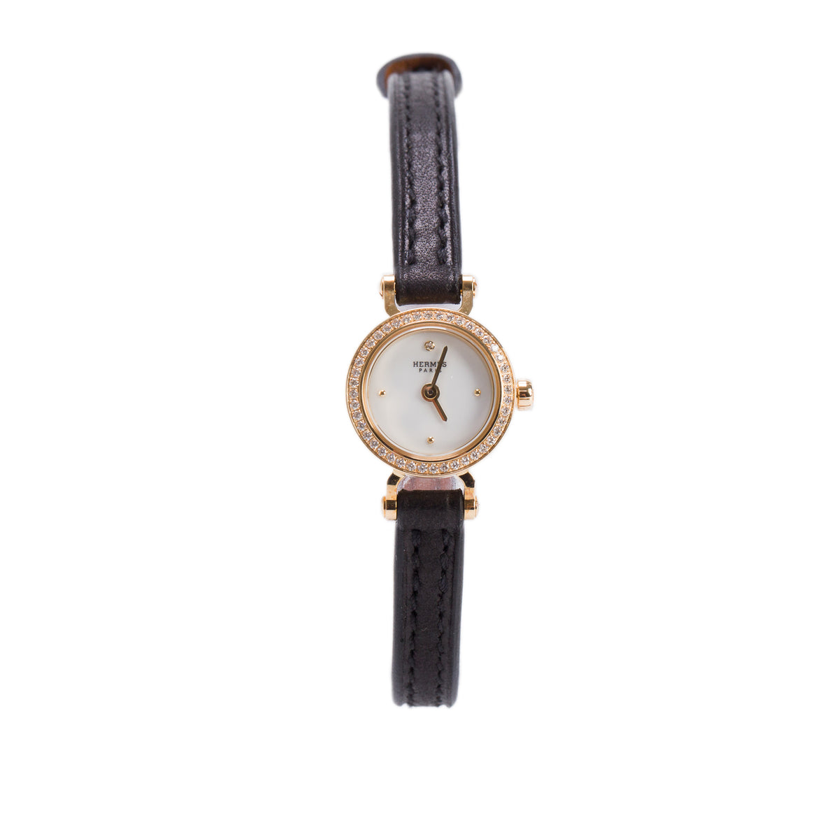 Hermes 2026 18k Yellow Gold Diamond Bezel Faubourg 15 MM Quartz Watch, Mini Model w/ Box & Papers