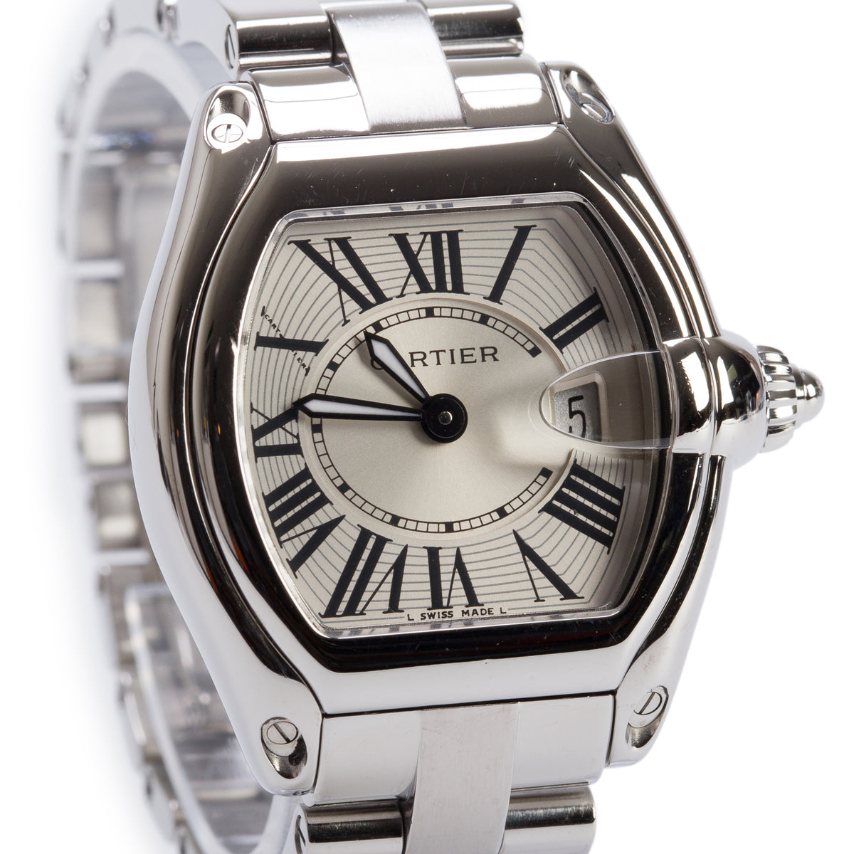 Cartier Stainless Steel Roadster 31 MM Quartz Watch Silver Dial 2675 w/ Straps