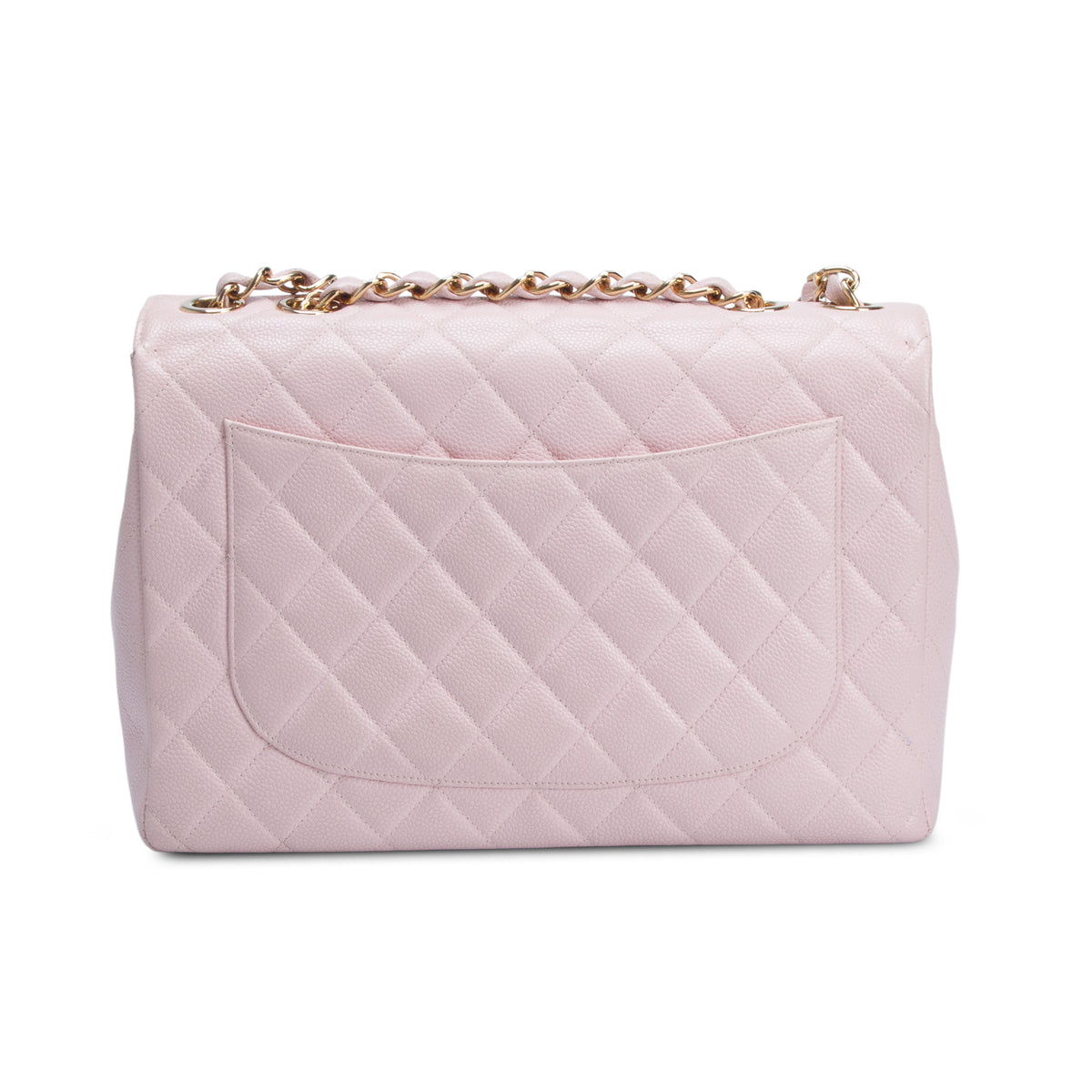 Chanel Pink Quilted Caviar Leather Square Classic Jumbo Single Flap Bag w/ Authenticity Card