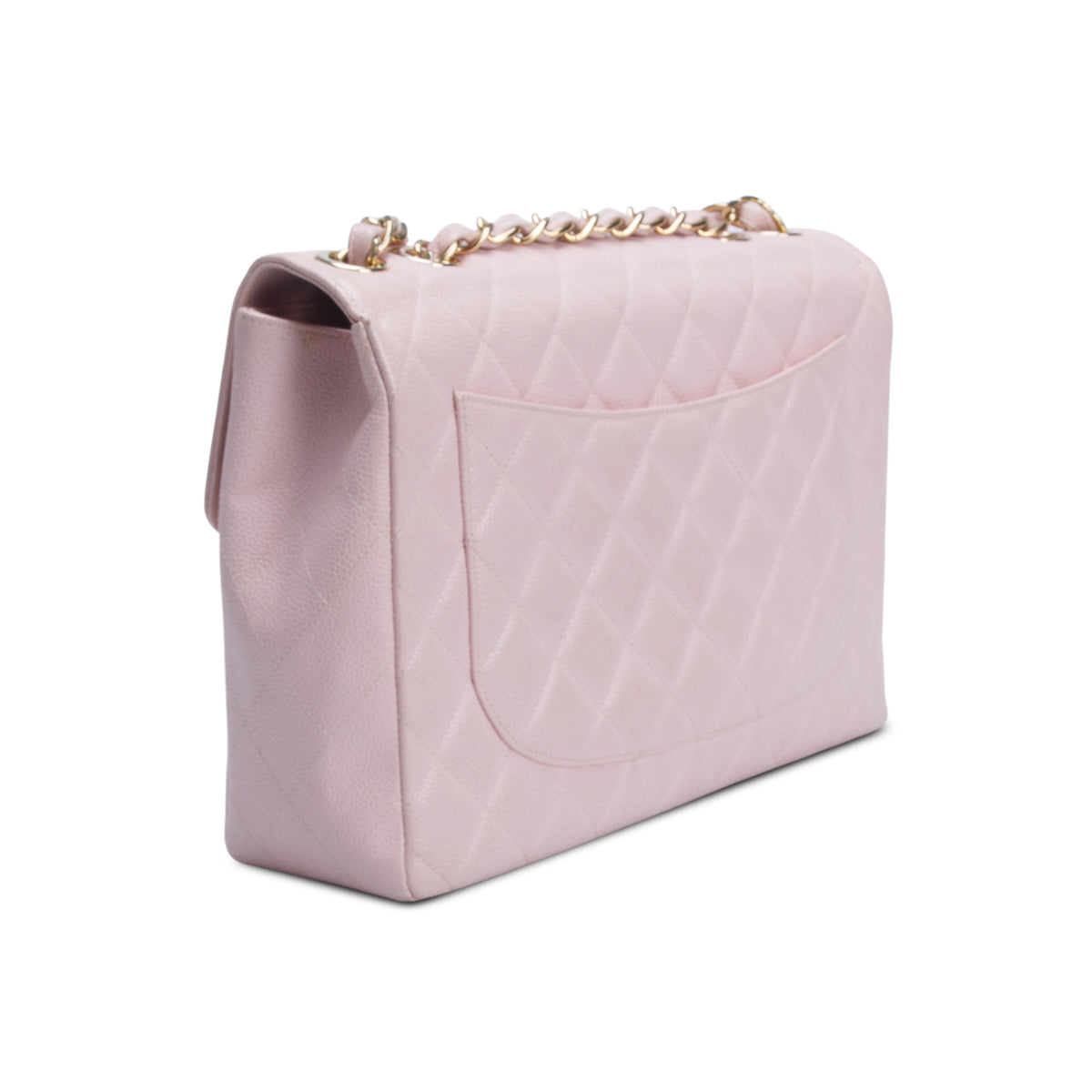 Chanel Pink Quilted Caviar Leather Square Classic Jumbo Single Flap Bag w/ Authenticity Card